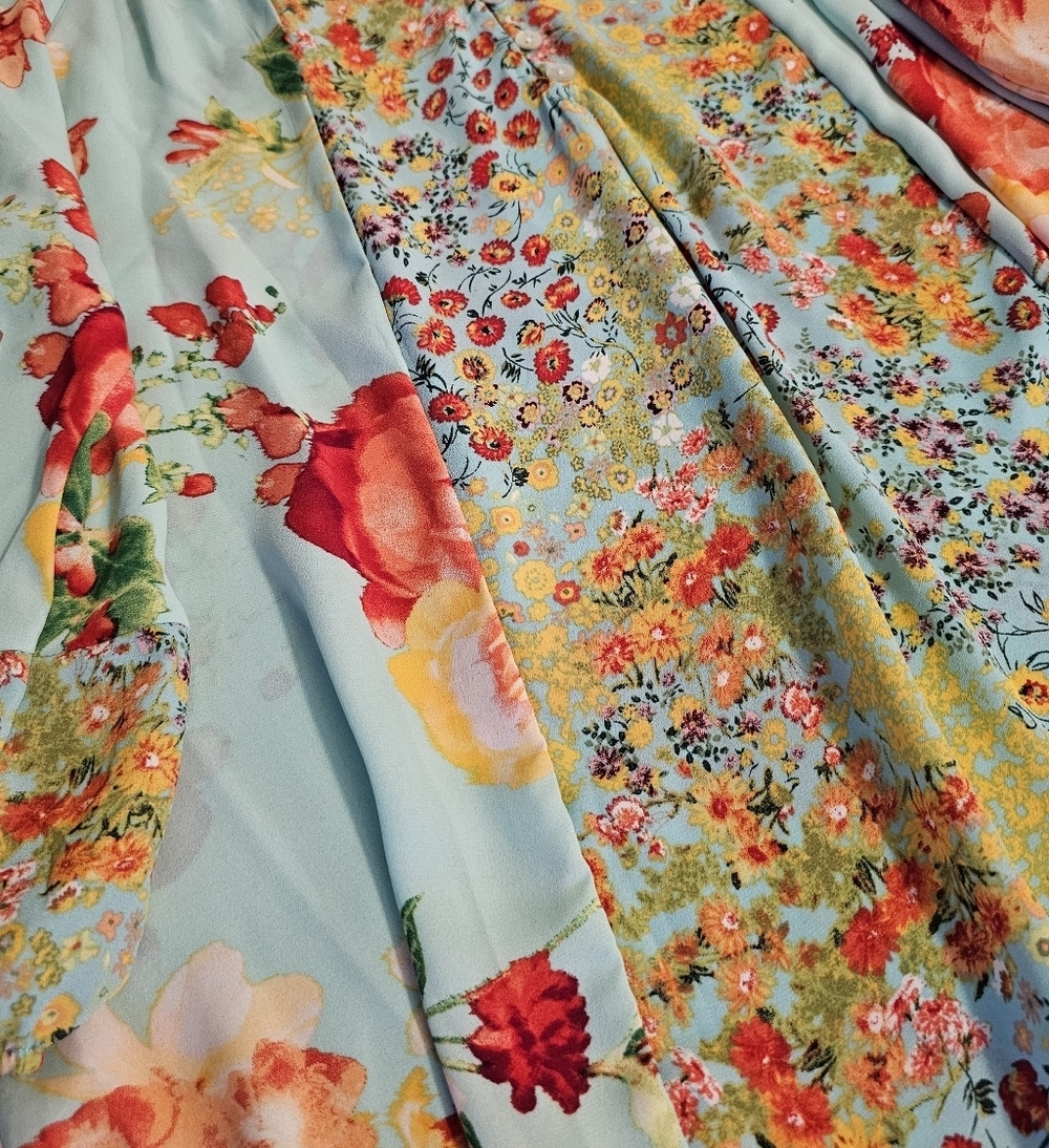 Olive Hill Mint Red Floral Boho Casual Relaxed Fit Multicolor Blouse Size Large - Picture 3 of 7